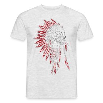 Silent Scream - Indians, feather ornaments, chief - Men's T-Shirt - heather grey - Front - AI Model Male 178 dark (178cm)
