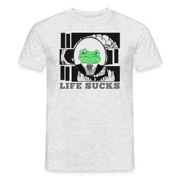 LifeSucks - mood frog black green - Men's T-Shirt - heather grey - Front - AI Model Male 178 dark (178cm)