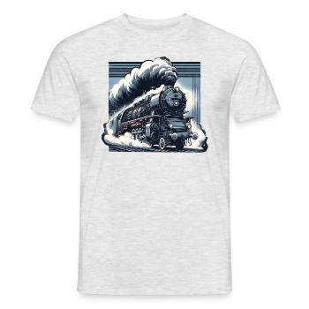La puissance de la vapeur - Graphique d’une locomotive à vapeur - T-shirt homme - gris chiné - Devant - AI Model Male 178 dark (178cm)