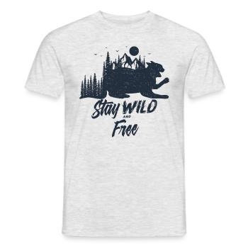 Stay Wild and Free Cat Katze - Männer T-Shirt - Grau meliert - Vorne - AI Model Male 178 dark (178cm)