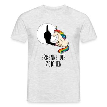 Erkenne die Zeichen Einhorn Mittelfinger Schatten - Männer T-Shirt - Grau meliert - Vorne - AI Model Male 178 dark (178cm)