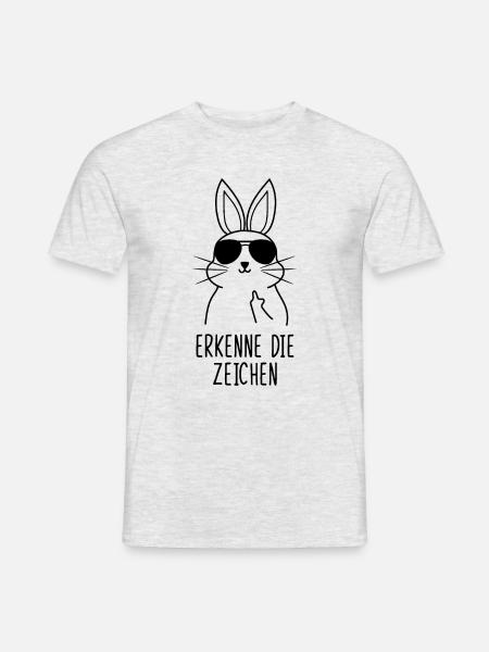 Erkenne die Zeichen Kaninchen Hasen Mittelfinger - Männer T-Shirt - Grau meliert