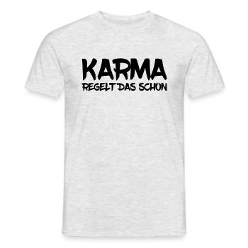 Karma regelt das schon - Männer T-Shirt - Grau meliert - Vorne - AI Model Male 178 dark (178cm)