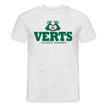 j aime les verts football stéphanois Saint étienne - T-shirt homme - gris chiné - Devant - AI Model Male 178 dark (178cm)