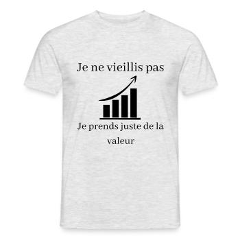 Je ne vieillis pas. Je prends de la valeur! - T-shirt homme - gris chiné - Devant - AI Model Male 178 dark (178cm)