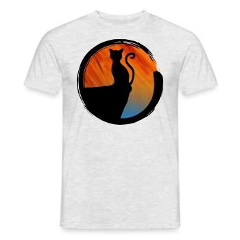 Cat Sunset Silhouette - Men's T-Shirt - heather grey - Front - AI Model Male 178 dark (178cm)
