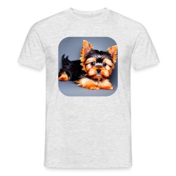 Yorkshire Terrier Chiot - T-shirt homme - gris chiné - Devant - AI Model Male 178 dark (178cm)