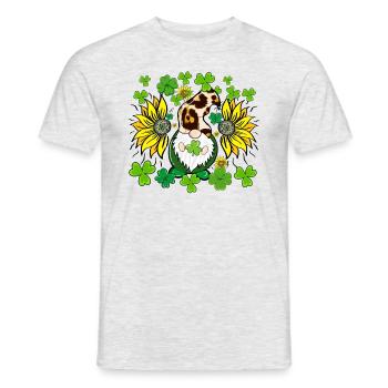 St. Patricks Day Kleeblattzwerg mit Sonnenblumen - Männer T-Shirt - Grau meliert - Vorne - AI Model Male 178 dark (178cm)