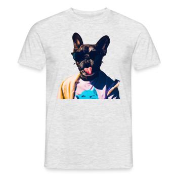 Drôle de chien avec la langue tendue - T-shirt homme - gris chiné - Devant - AI Model Male 178 dark (178cm)