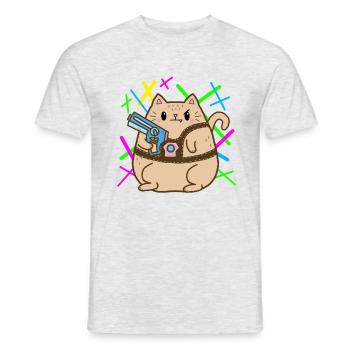 Fette Lasertag Katze - Männer T-Shirt - Grau meliert - Vorne - AI Model Male 178 dark (178cm)