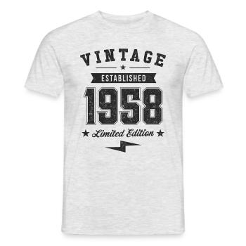 Wijnjaar 1958 - Heren T-shirt - grijs gemêleerd - Voor - AI Model Male 178 dark (178cm)