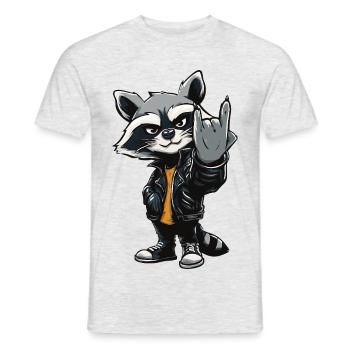 Metal Raccoon – Funny raccoon with metal greeting - Men's T-Shirt - heather grey - Front - AI Model Male 178 dark (178cm)