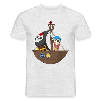 Kleiner Pirat mit seinem Schiff - Männer T-Shirt - Grau meliert - Vorne - AI Model Male 178 dark (178cm)