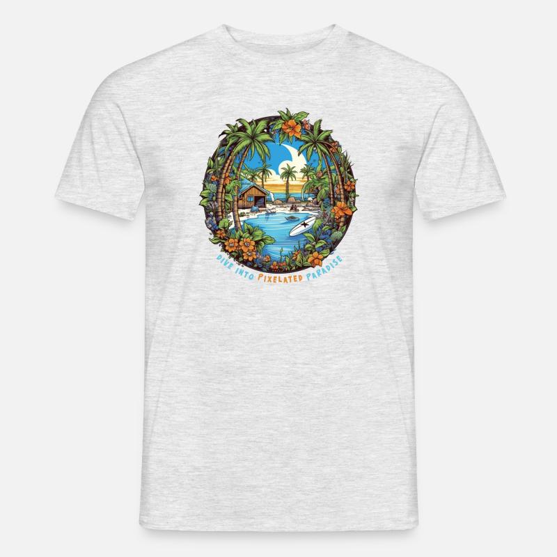 Dive into pixelated paradise - Männer T-Shirt - Grau meliert