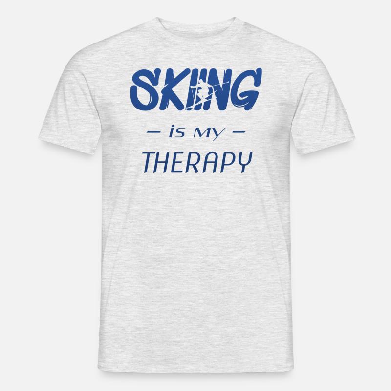 skiing is my therapy - Männer T-Shirt - Grau meliert