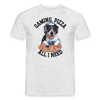 Funny Dog Gaming Pizza Gamer Gamer Gaming - Men's T-Shirt - heather grey - Front - AI Model Male 178 dark (178cm)