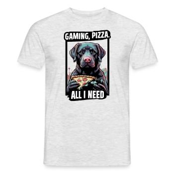 Funny Dog Gaming Pizza Gamer Gamer Gaming - Men's T-Shirt - heather grey - Front - AI Model Male 178 dark (178cm)