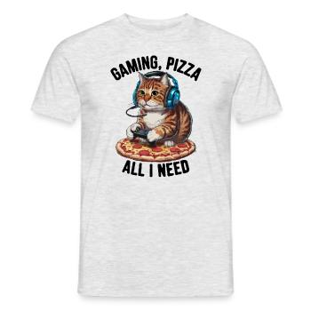Drôles de chats Jeux Pizza Gamer Gamer Jeux - T-shirt homme - gris chiné - Devant - AI Model Male 178 dark (178cm)