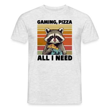 Funny Raccoon Gaming Pizza Gamer Gamer Gaming - Men's T-Shirt - heather grey - Front - AI Model Male 178 dark (178cm)
