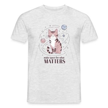Space Cat Design: Make Space for What Matters - Men's T-Shirt - heather grey - Front - AI Model Male 178 dark (178cm)