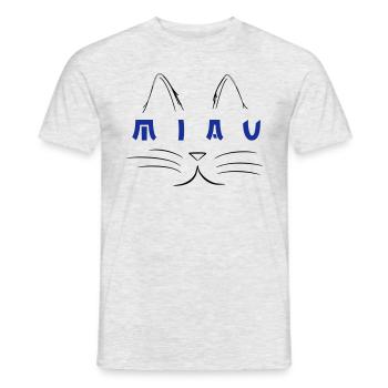 Katze MIAU MEOW Geschenk Cat - Männer T-Shirt - Grau meliert - Vorne - AI Model Male 178 dark (178cm)