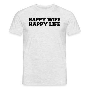 Happy Wife - Happy Life - T-shirt homme - gris chiné - Devant - AI Model Male 178 dark (178cm)