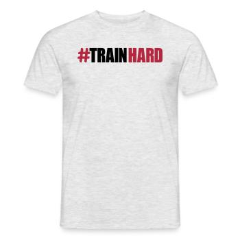 cool design text dumbbell train hard training hand - Men's T-Shirt - heather grey - Front - AI Model Male 178 dark (178cm)