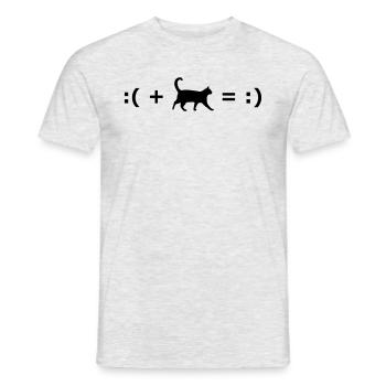 :( + Cat = :) Formula for happiness - T-shirt homme - gris chiné - Devant - AI Model Male 178 dark (178cm)
