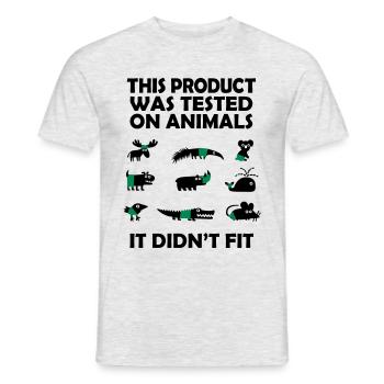 PRODUCT tested on Animals - Didn't Fit - Men's T-Shirt - heather grey - Front - AI Model Male 178 dark (178cm)