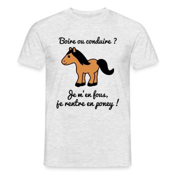 boire ou conduire poney, humour,citation,alcool - T-shirt homme - gris chiné - Devant - AI Model Male 178 dark (178cm)