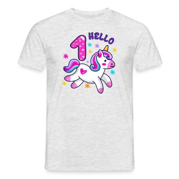 Hello One Unicorn, Premier anniversaire, Licorne magique - T-shirt homme - gris chiné - Devant - AI Model Male 178 dark (178cm)