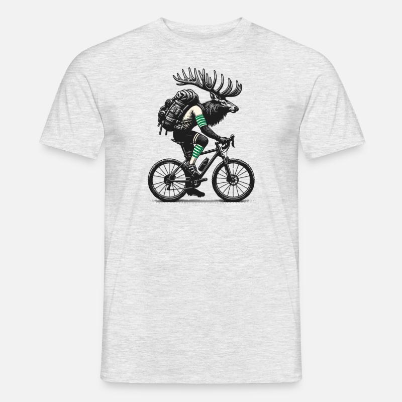 Radfahrender Elch mit Rucksack Camping - Männer T-Shirt - Grau meliert
