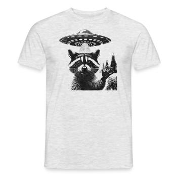 Lustiges Waschbär Ufo Selfie - Männer T-Shirt - Grau meliert - Vorne - AI Model Male 178 dark (178cm)