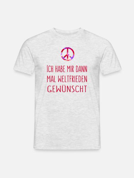 Ich habe mir dann mal Weltfrieden gewünscht - rot - Männer T-Shirt - Grau meliert