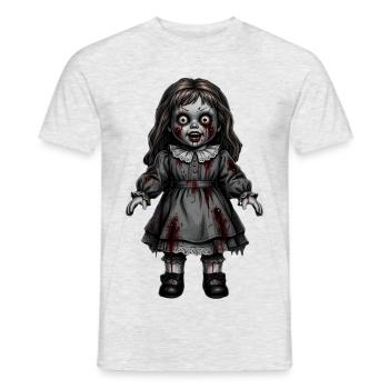 Gruselige Horror Puppe Halloween Geschenk  - Männer T-Shirt - Grau meliert - Vorne - AI Model Male 178 dark (178cm)