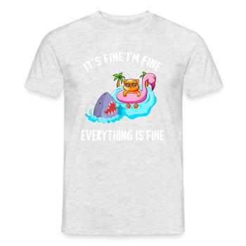 It's Fine I'm Fine Everything Is Fine Cat Flamingo - Men's T-Shirt - heather grey - Front - AI Model Male 178 dark (178cm)