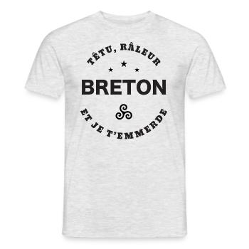 Breton Têtu, raleur - T-shirt homme - gris chiné - Devant - AI Model Male 178 dark (178cm)