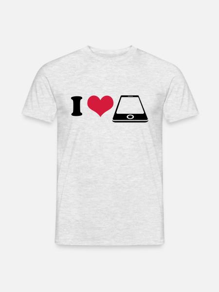 I love Smartphone - Männer T-Shirt - Grau meliert