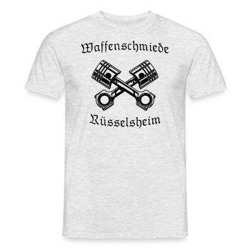 Waffenschmiede Rüsselsheim mit Kolben - Männer T-Shirt - Grau meliert - Vorne - AI Model Male 178 dark (178cm)