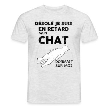 Chat Qui Dort Citation Humour Chat - T-shirt homme - gris chiné - Devant - AI Model Male 178 dark (178cm)