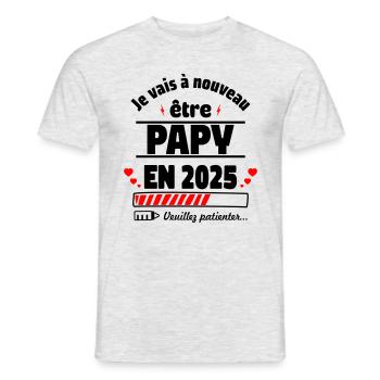 Papy à nouveau 2025,Annonce Grossesse,papi,papy - T-shirt homme - gris chiné - Devant - AI Model Male 178 dark (178cm)