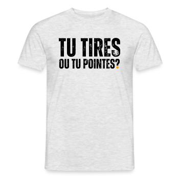 Do you shoot or point? Humor - Men's T-Shirt - heather grey - Front - AI Model Male 178 dark (178cm)
