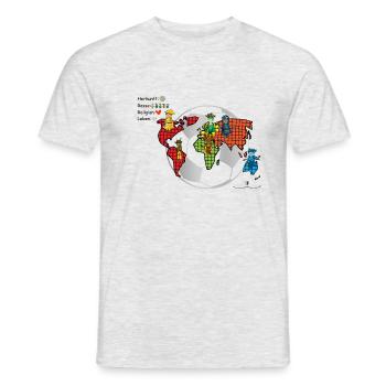 Fußball verbindet Welten- Die Hüter von Orbis - Männer T-Shirt - Grau meliert - Vorne - AI Model Male 178 dark (178cm)
