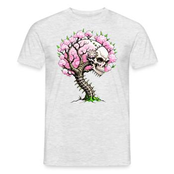 Sakura Skull // Skull Cherry Blossom FS0151 - Men's T-Shirt - heather grey - Front - AI Model Male 178 dark (178cm)
