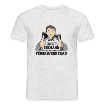 Stolzer Ehemann einer waschechten Feuerwehrfrau - Männer T-Shirt - Grau meliert - Vorne - AI Model Male 178 dark (178cm)