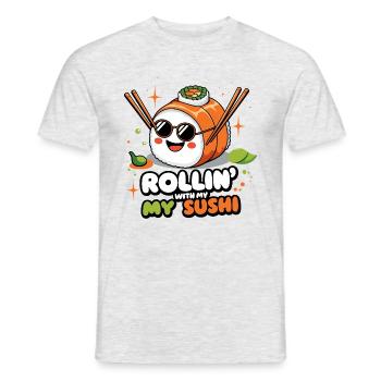 Rouler avec mes sushis - Design amusant - T-shirt homme - gris chiné - Devant - AI Model Male 178 dark (178cm)