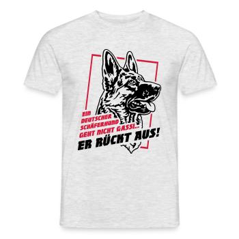 633 Ein Schäferhund geht nicht Gassi, er rückt aus - Männer T-Shirt - Grau meliert - Vorne - AI Model Male 178 dark (178cm)