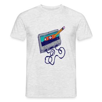 Cassette and pencil funny design - Men's T-Shirt - heather grey - Front - AI Model Male 178 dark (178cm)