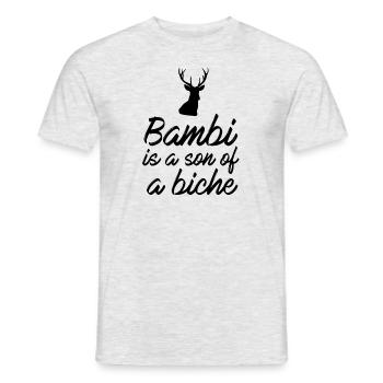 Bambi ist ein Sohn einer Damhirschkuh - Männer T-Shirt - Grau meliert - Vorne - AI Model Male 178 dark (178cm)