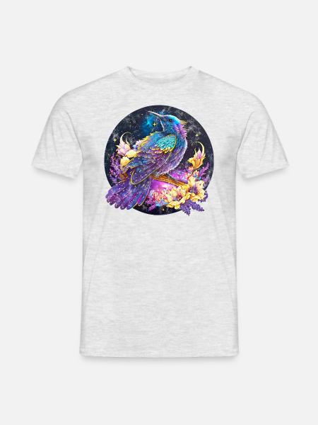 Nacht Vogel, Amsel, Nachtigall, Blumen, distressed - Männer T-Shirt - Grau meliert